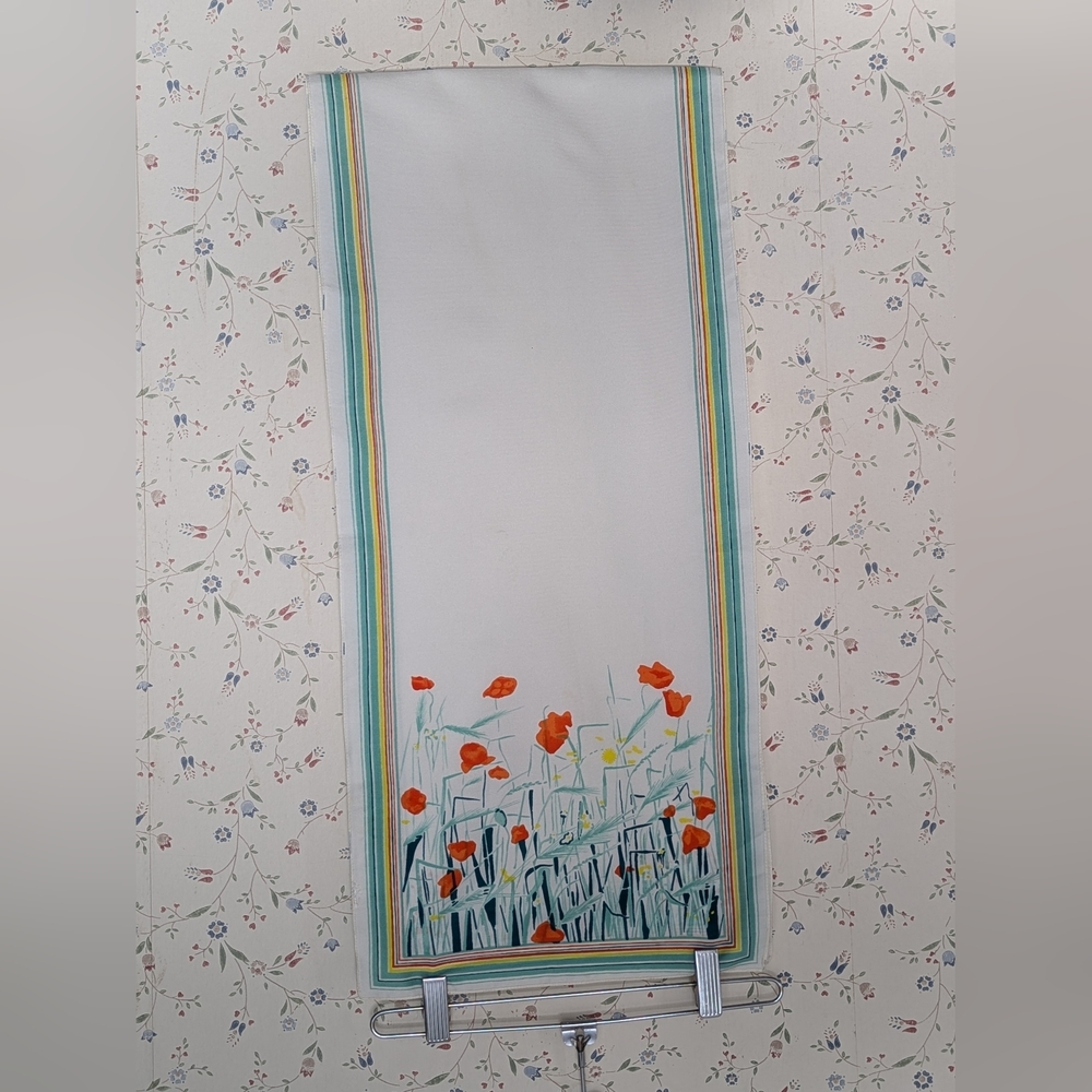 🤍 ♥️ Vintage Floral Silk Scarf St. Michaels Italian Poly 60's 12" x 54"